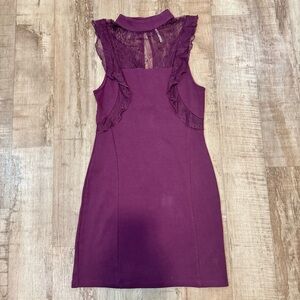Free People Burgandy WINE Maroon Mock Neck Dress Lace Women’s XS Anthropologie